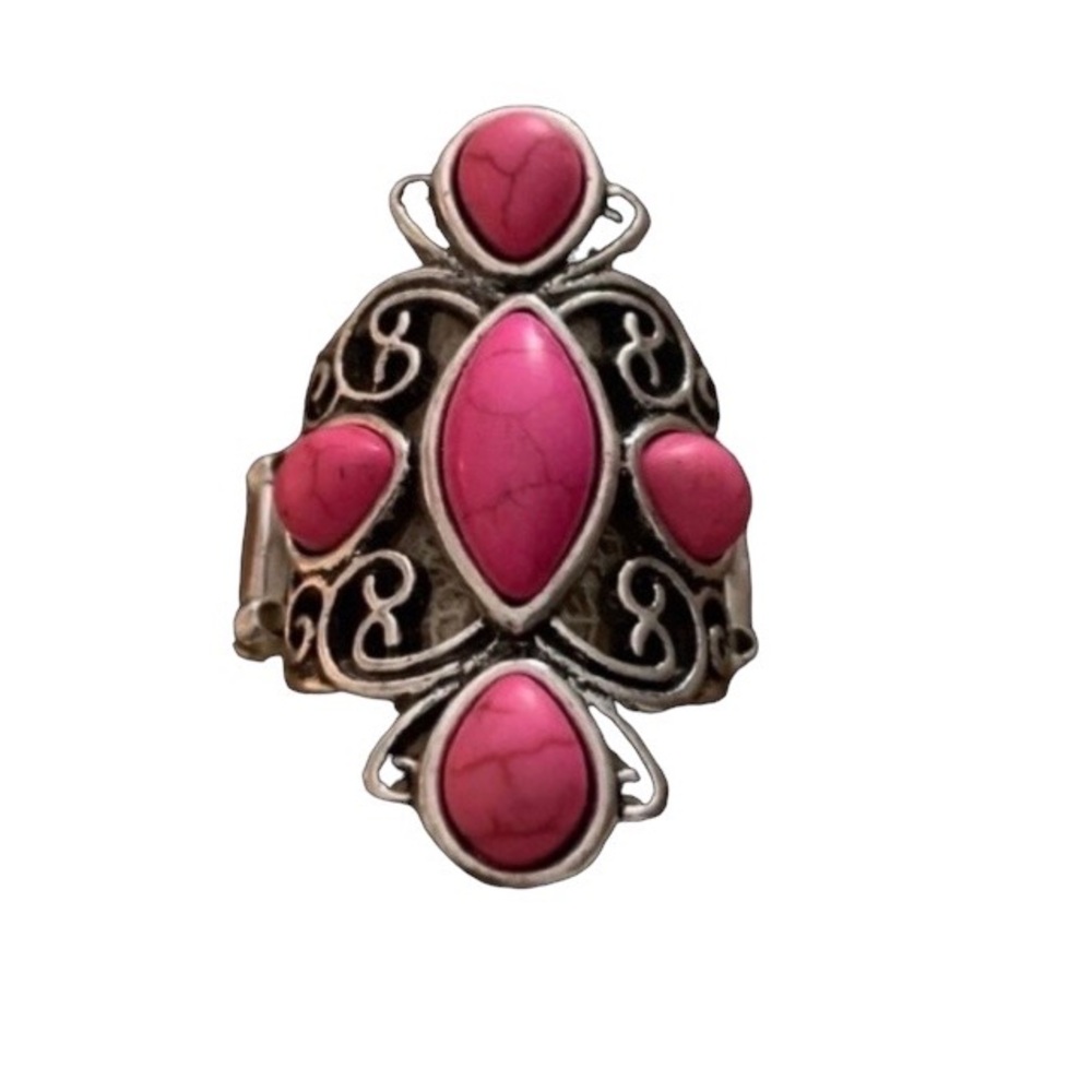 Bohemian Pink Stone Silver Stretch Fashion Ring Woman’s Costume Jewelry - Picture 1 of 6